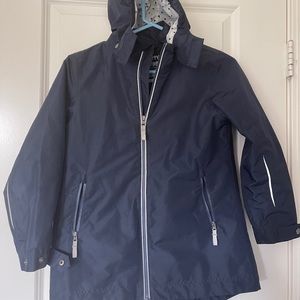 Rain Jacket, anti-reflective edges, removable hood, washable